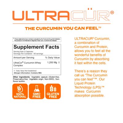 UltraCur Curcumin Complex Supplement - Ultra Bioavailable High Absorption Turmeric Curcumin Supplement for Joint, Muscle & Brain Support - Patented Protisorb for Premium Absorption - 120 Capsules
