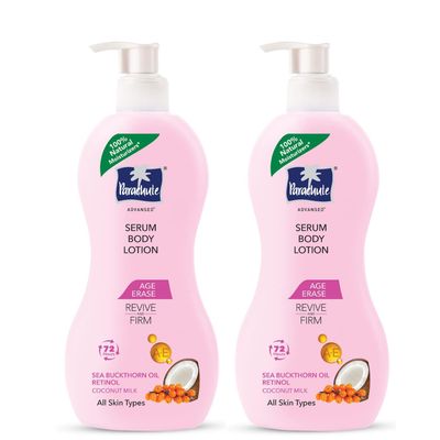 Parachute Advansed Body Lotion for Women, Age Erase Serum, Retinol, Coconut Milk, 100 Natural, All Skin Type 13.5 fl oz Pack of 2