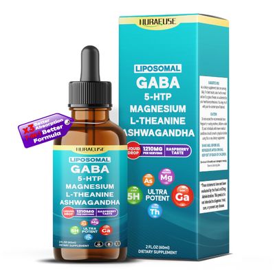 NURAFUSE Liposomal GABA, 5-HTP, Magnesium, Theanine, Ashwagandha Liquid Drops - Ultra Potent, Raspberry Taste, USA Made &amp; Lab Tested - 2 FL OZ 60ml