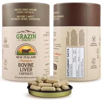 GRAZIN HEALTH - Grass Fed Beef Liver from New Zealand - Freeze Dried 3000mg per Serving 500mg per Capsule 30 Servings