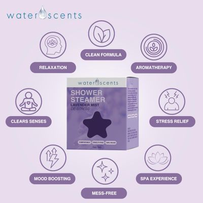 Water Scents Shower Steamer Mist- Aromatherapy Flower Fizzy with Lavender &amp; Orange Essential Oils - Natural Self Care, Vegan, Travel Essentials, Stress Relief 1-Pack