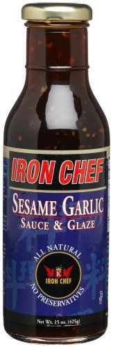 IRON CHEF Sesame Garlic Sauce &amp; Glaze, All Natural, Kosher, 15-Ounce Glass Bottles Pack of 3