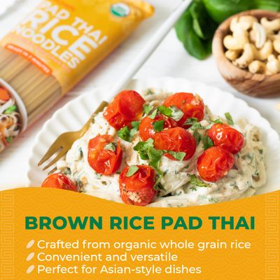 Lotus Foods Organic Brown Rice Pad Thai Rice Noodles - Gluten Free Pad Thai, Heirloom Rice Noodles, Authentic Asian Noodles, Rice Noodles Thailand, USDA Organic, Non GMO - 8 Oz Pack of 8