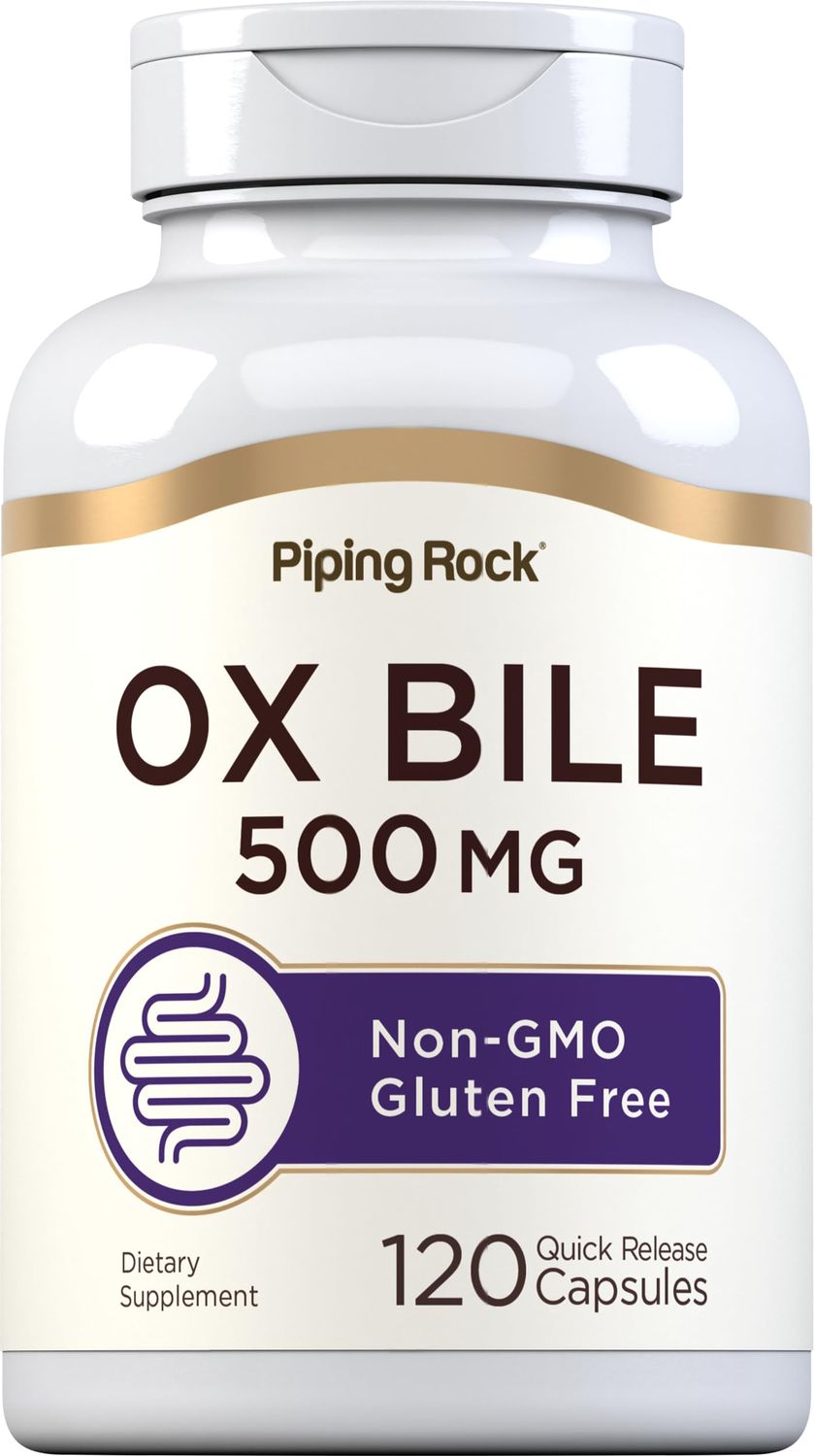 Piping Rock Ox Bile Supplement 500mg 120 Capsules Digestive Enzyme Non-GMO, Gluten Free