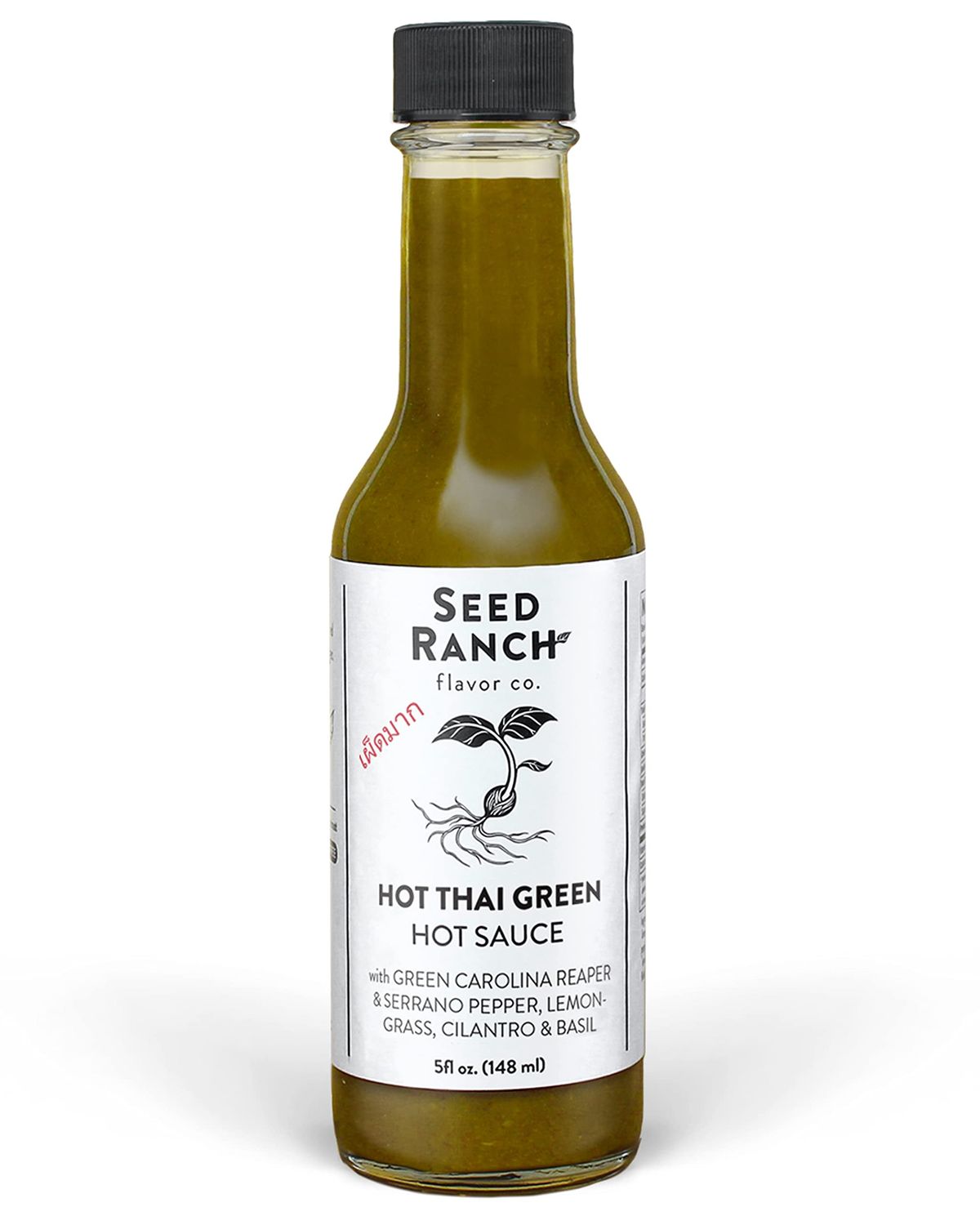 Seed Ranch Hot Thai Sauce, 5 Fl Oz - Spicy Heat - Featured on Hot Ones, Green Carolina Reaper Pepper, Organic Gourmet Hot Sauce - Vegan, Non-GMO, Gluten-Free, Proteins, Rice Bowls, Noodles &amp; Breakfast