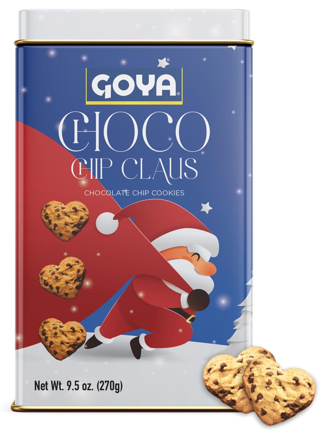 Goya Christmas Cookie Gift Collection, Festive Chocolate Claus Chip Heart-Shaped Christmas Cookies in Tin, Holiday Treats for Family &amp; Friends, 9.5 oz