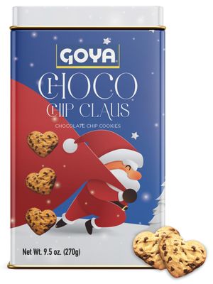 Goya Christmas Cookie Gift Collection, Festive Chocolate Claus Chip Heart-Shaped Christmas Cookies in Tin, Holiday Treats for Family &amp; Friends, 9.5 oz