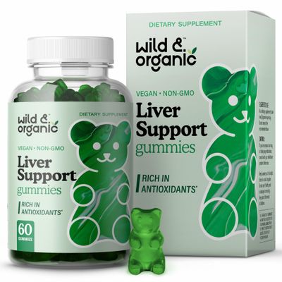 Wild &amp; Organic Liver Support Gummies - Milk Thistle, Dandelion Root Extract for Liver Cleanse Detox - 60 Silymarin Milk Thistle Gummies - Vegan, Non-GMO Herbal Supplement