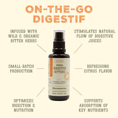 Surthrival: Herbal Digestive Bitters Spray for Digestion 1.69 fl oz 50ml, 100 Vegan Blend of Organic &amp; Wildcrafted Herbs &amp; Roots