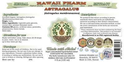 Astragalus Alcohol-Free Liquid Extract, Organic Astragalus Astragalus membranaceus Dried Root Glycerite Hawaii Pharm Natural Herbal Supplement 2 oz