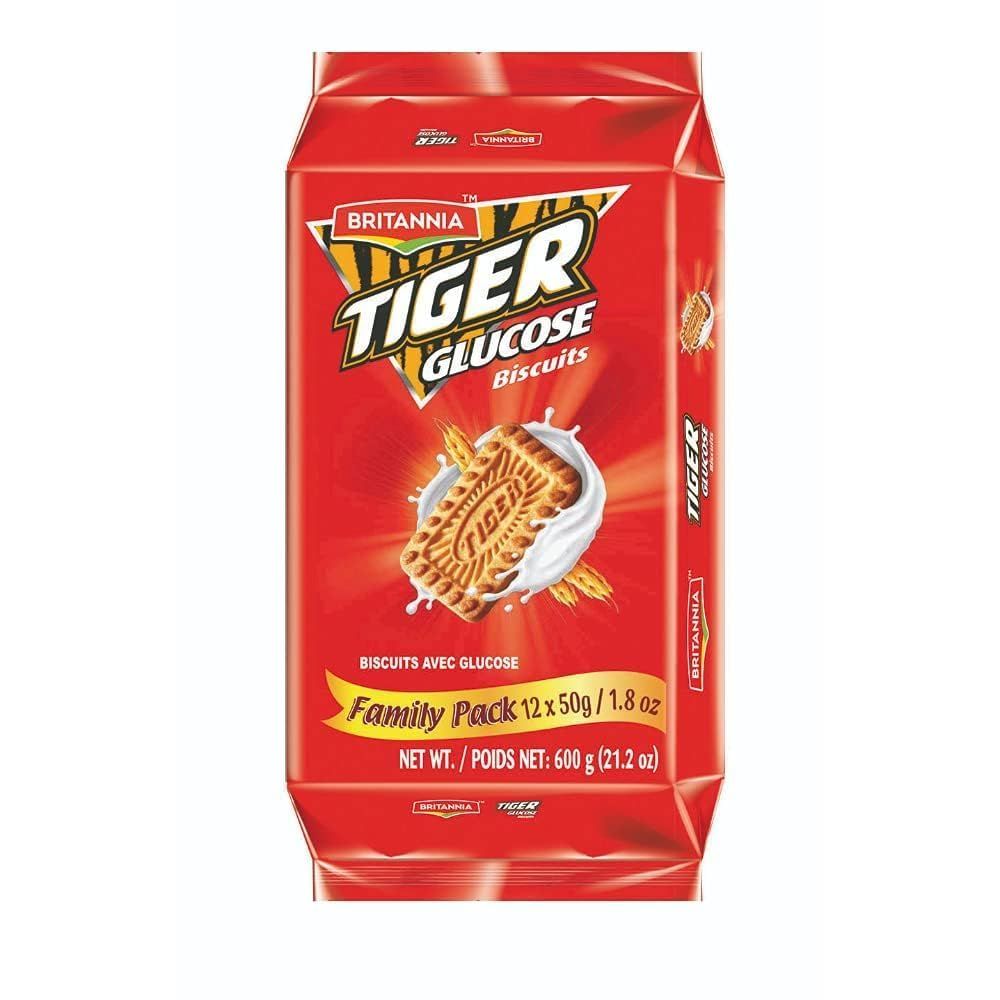 Britannia Tiger Glucose Biscuits Family Pack 21.2oz 600g - Healthy &amp; Delicious - Kids Breakfast &amp; Tea Time Snacks Pack of 1