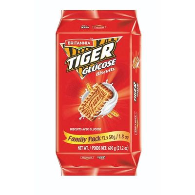 Britannia Tiger Glucose Biscuits Family Pack 21.2oz 600g - Healthy &amp; Delicious - Kids Breakfast &amp; Tea Time Snacks Pack of 1
