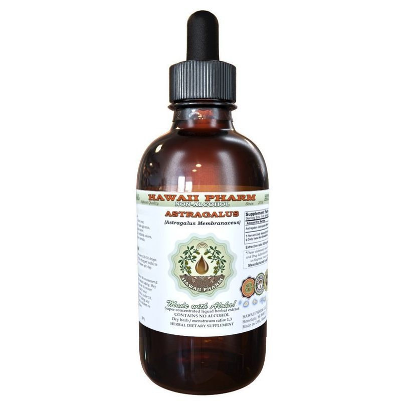 Astragalus Alcohol-Free Liquid Extract, Organic Astragalus Astragalus membranaceus Dried Root Glycerite Hawaii Pharm Natural Herbal Supplement 2 oz