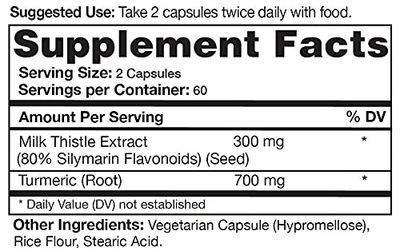 Natural Choice Botanicals Milk Thistle Extract 80 Silymarin Flavonoids Plus Turmeric - 120 Capsules