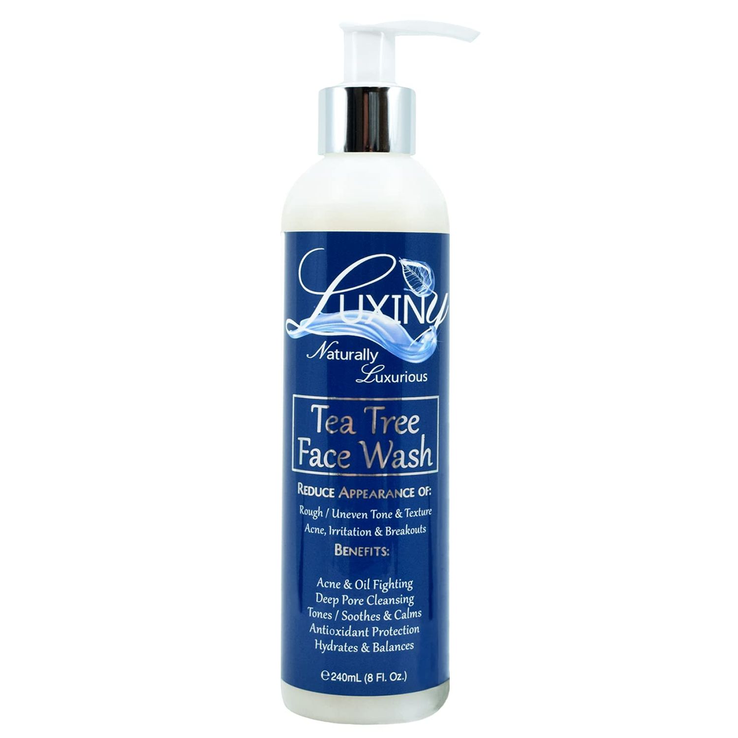 Luxiny Tea Tree Face Wash an All Natural Salicylic Acid Cleanser 8oz, a BHA Exfoliant &amp; Aloe Calming Facial Cleanser, Use as a Facial Wash or Acne Body Wash - Works for All Skin Types