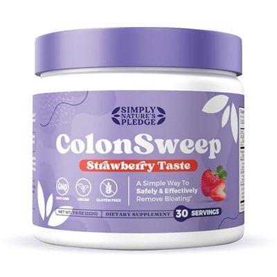 ColonSweep - Strawberry Flavored Probiotic Psyllium Husk Powder Colon Cleanser,7.8 oz. Gluten Free Fiber Supplement Support for Gut Health - Safe Colon Cleanse for Bloating Relief &amp; Detox- 30 Servings