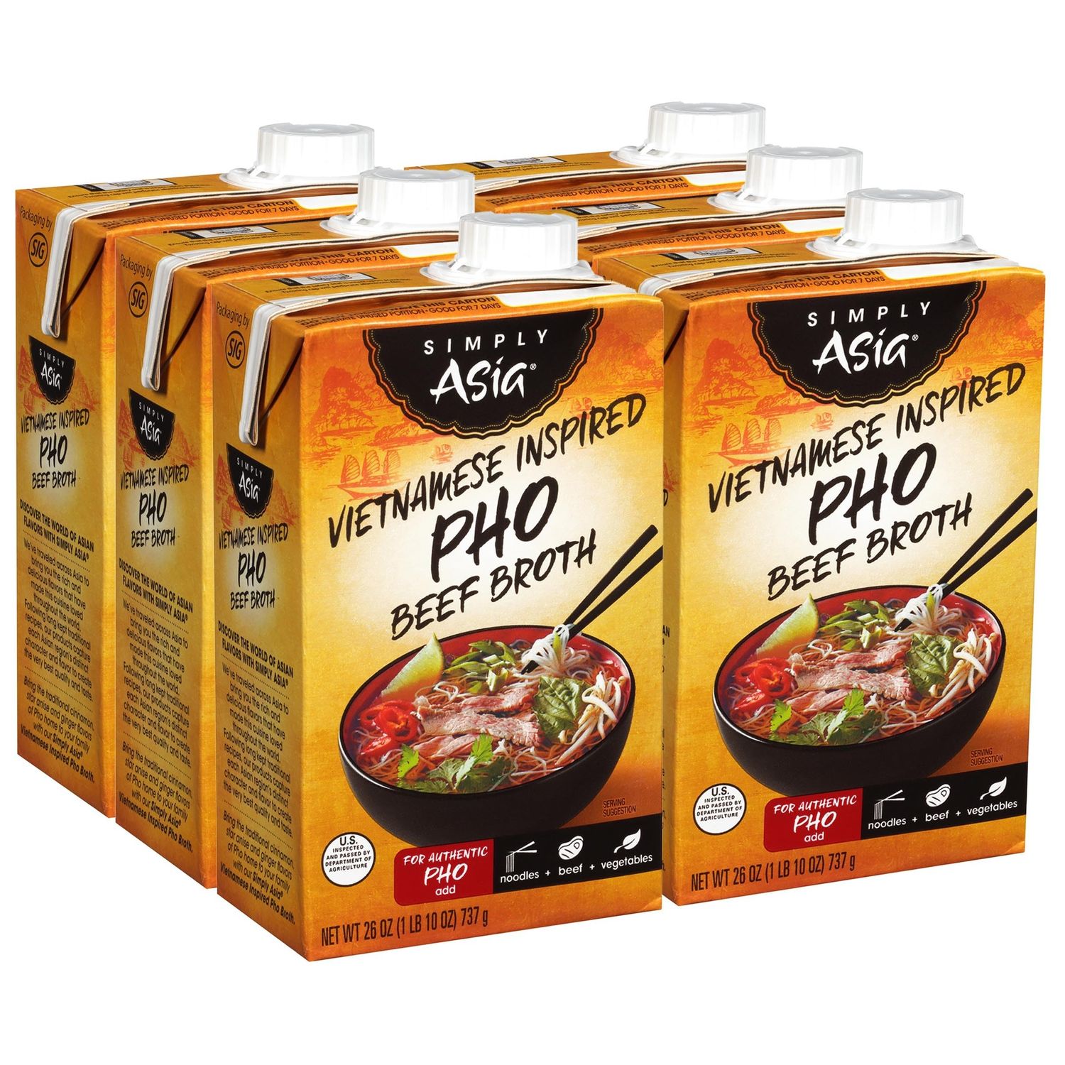 Simply Asia Vietnamese Inspired Pho Beef Broth, 26 fl oz Pack of 6