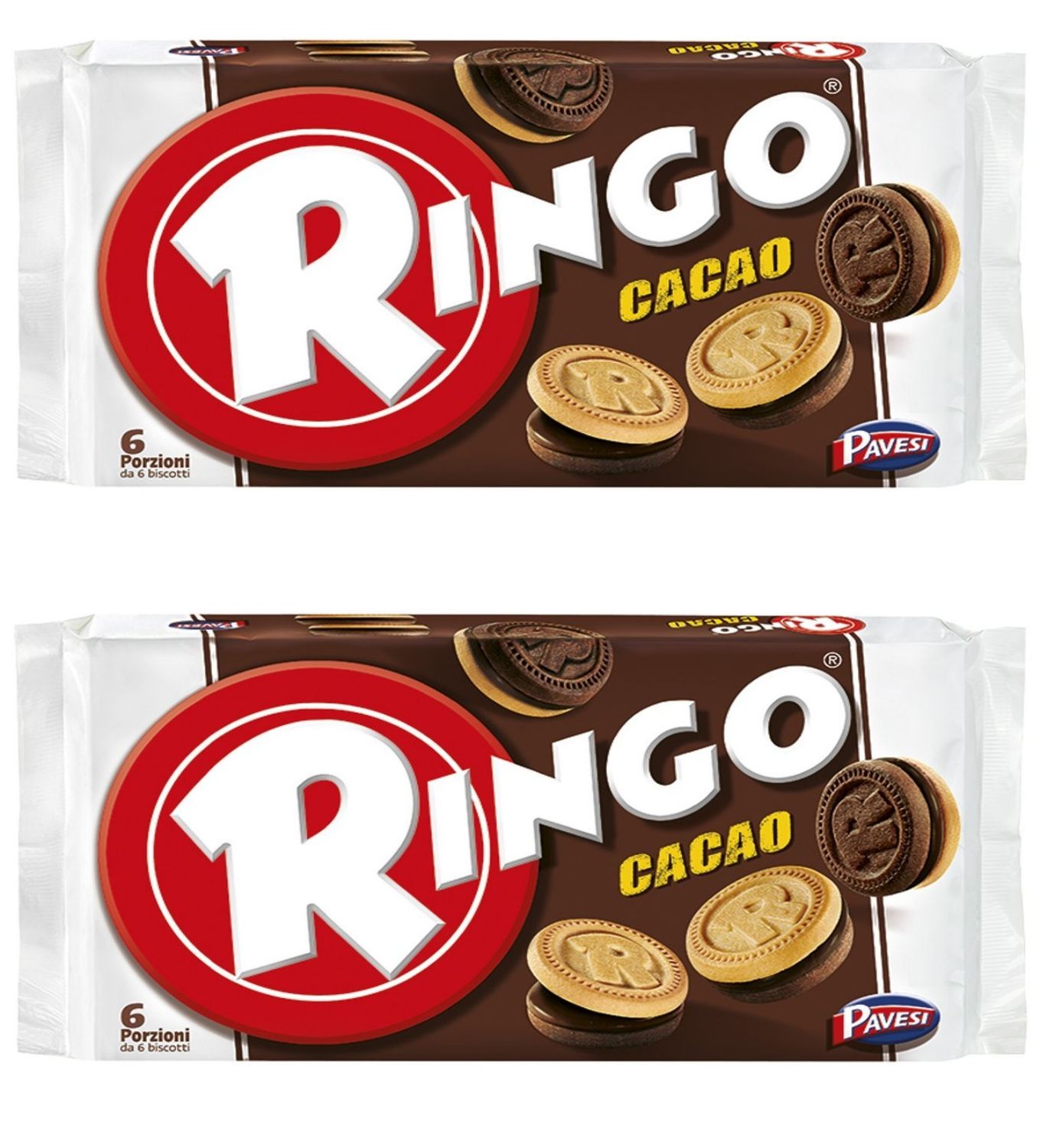 Pavesi: Ringo Cacao Biscuits 6 portions with 6 biscuits - 11.6 Oz 330g Pack of 2
