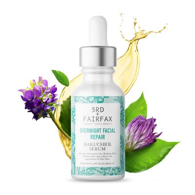 3rd Fairfax Beauty - Bakuchiol Plant Based Retinol Alternative Facial Serum, Serum for Face, Nightly Face Care for Sensitive Skin, Overnight Repair Serum, 2 Oz