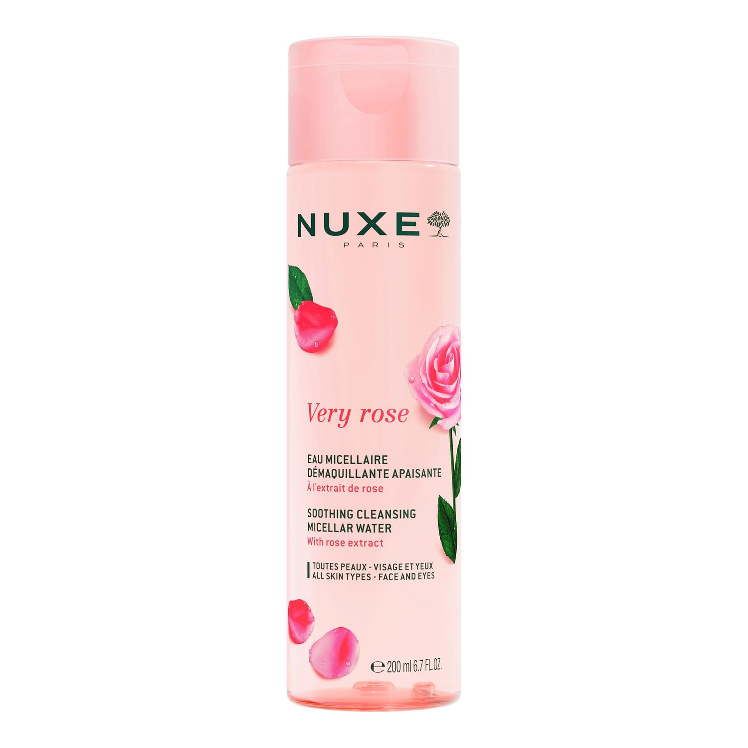 Nuxe Very Rose 3-in-1 Micellar Water, Soothing Facial Cleanser and Makeup Remover, with Rose Extract for Face &amp; Eyes, 6.7 fl.oz