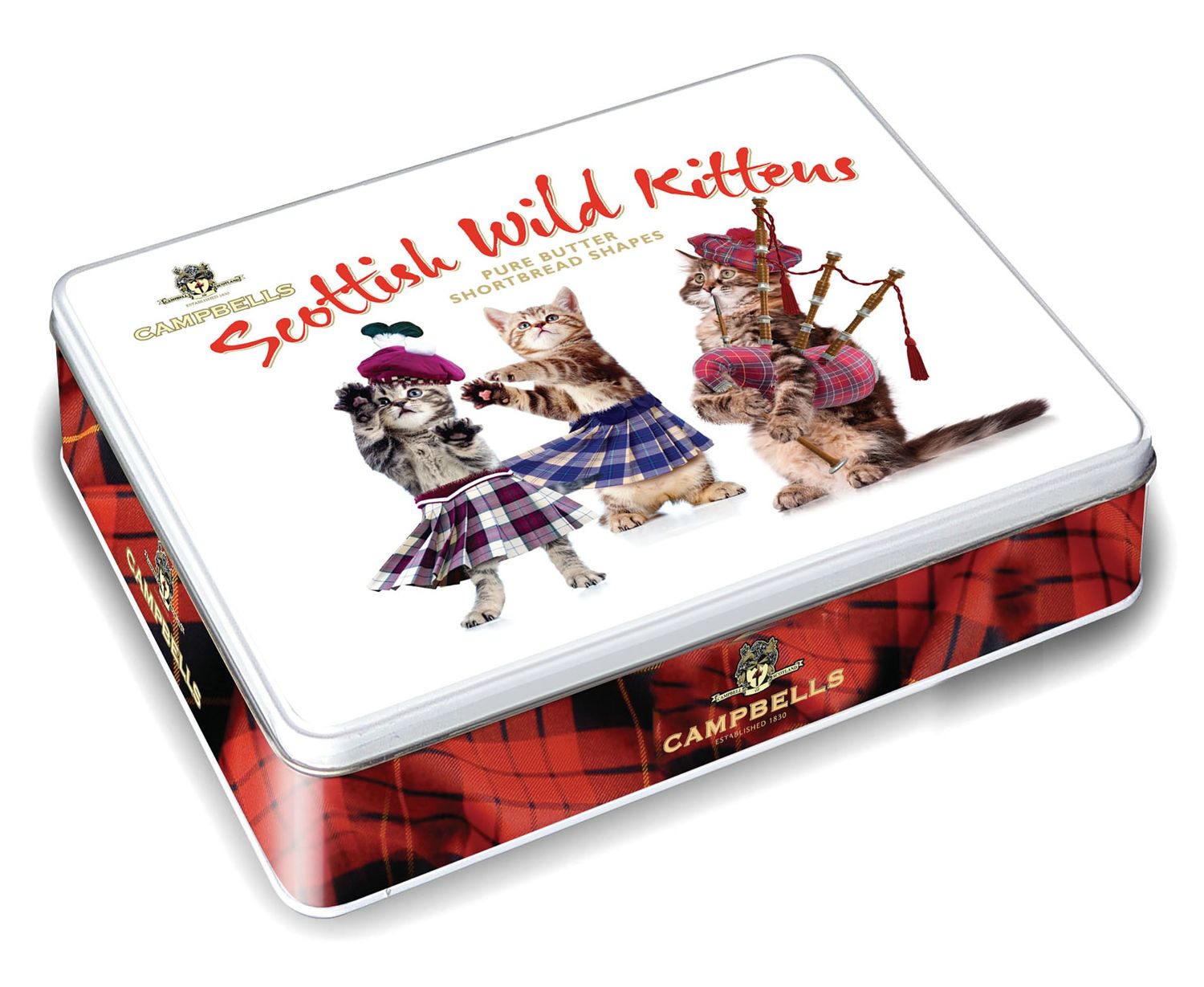 Campbells Shortbread Pure Butter Cookies Scottish Wild Kittens Tin British Biscuits for Christmas, Birthday &amp; Any Occasion Ideal Gift for Cat Lovers 5.29 Oz 150g