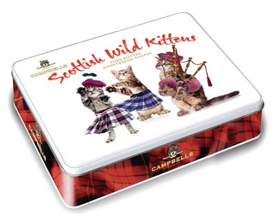 Campbells Shortbread Pure Butter Cookies Scottish Wild Kittens Tin British Biscuits for Christmas, Birthday &amp; Any Occasion Ideal Gift for Cat Lovers 5.29 Oz 150g