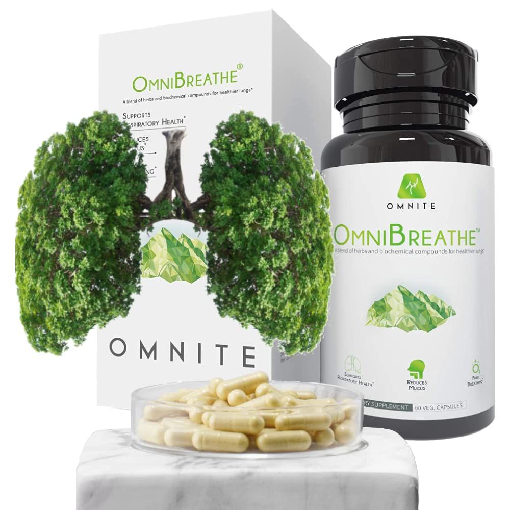 Omnite OMNIBREATHE Respiratory Wellness Supplement Capsules Ideal for Father Day Gifts, Support Quit Smoking, Lungs Detox for Smokers, Mullein Leaf Extract for Lungs Clear Mucus,60 Veg Capsules
