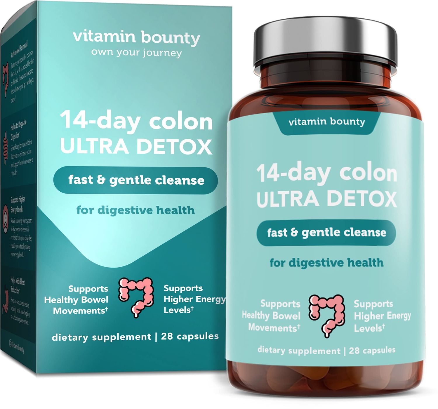 Vitamin Bounty 14-Day Colon Ultra Detox Cleanse - Gentle Colon Cleanse, Colon Cleanser Detox, Soothing Gut Cleanse, Support Gut Health and Regular Bowel Movements, Digestive Health - 28 Capsules