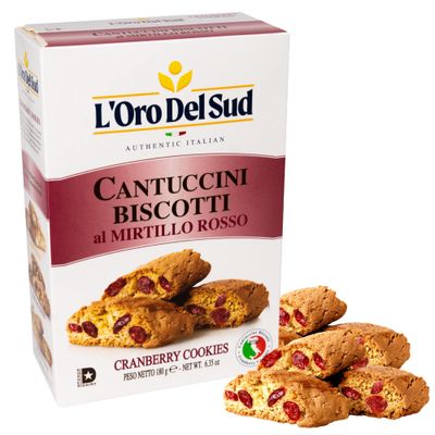 L&#39;Oro Del Sud Cranberry Biscotti, Cantuccini d&#39;Abruzzo, Italian Cookies Madewith Real Quality Ingredients, 180 G, 6.3 oz