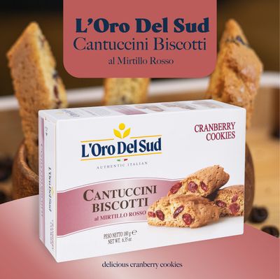 L'Oro Del Sud Cranberry Biscotti, Cantuccini d'Abruzzo, Italian Cookies Madewith Real Quality Ingredients, 180 G, 6.3 oz