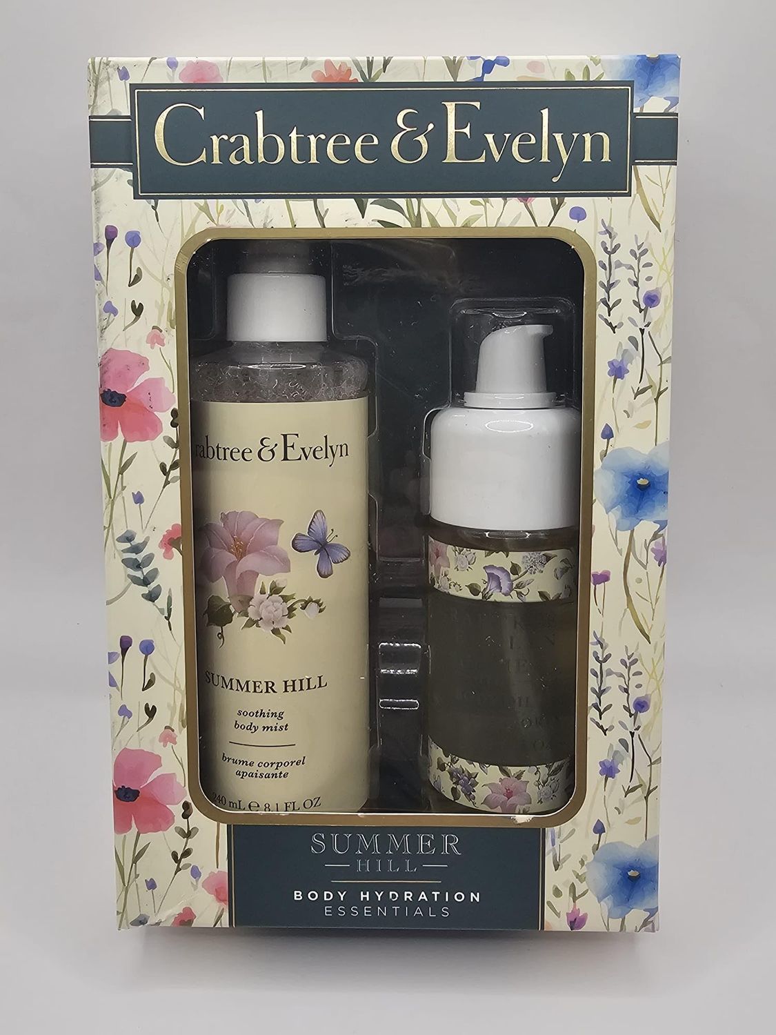 Crabtree &amp; Evelyn Summer Hill Body Hydration Set, Soothing Body Mist 8.1 Fl Oz, Body Oil 4 Fl Oz