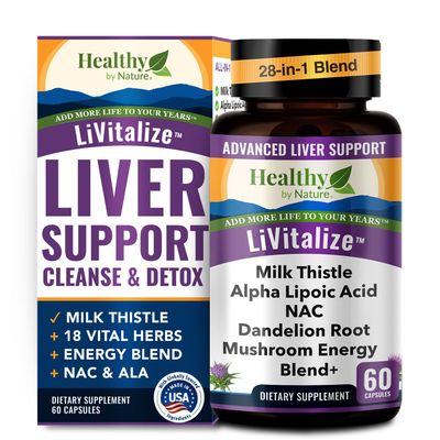 Liver Cleanse Detox &amp; Repair - 28-in-1 Liver Support - Milk Thistle Dandelion NAC Alpha Lipoic Acid Artichoke &amp; Reishi Chaga Turkey Tail Mushroom - Active Liver Health Supplement, 1540mg 60 Capsules