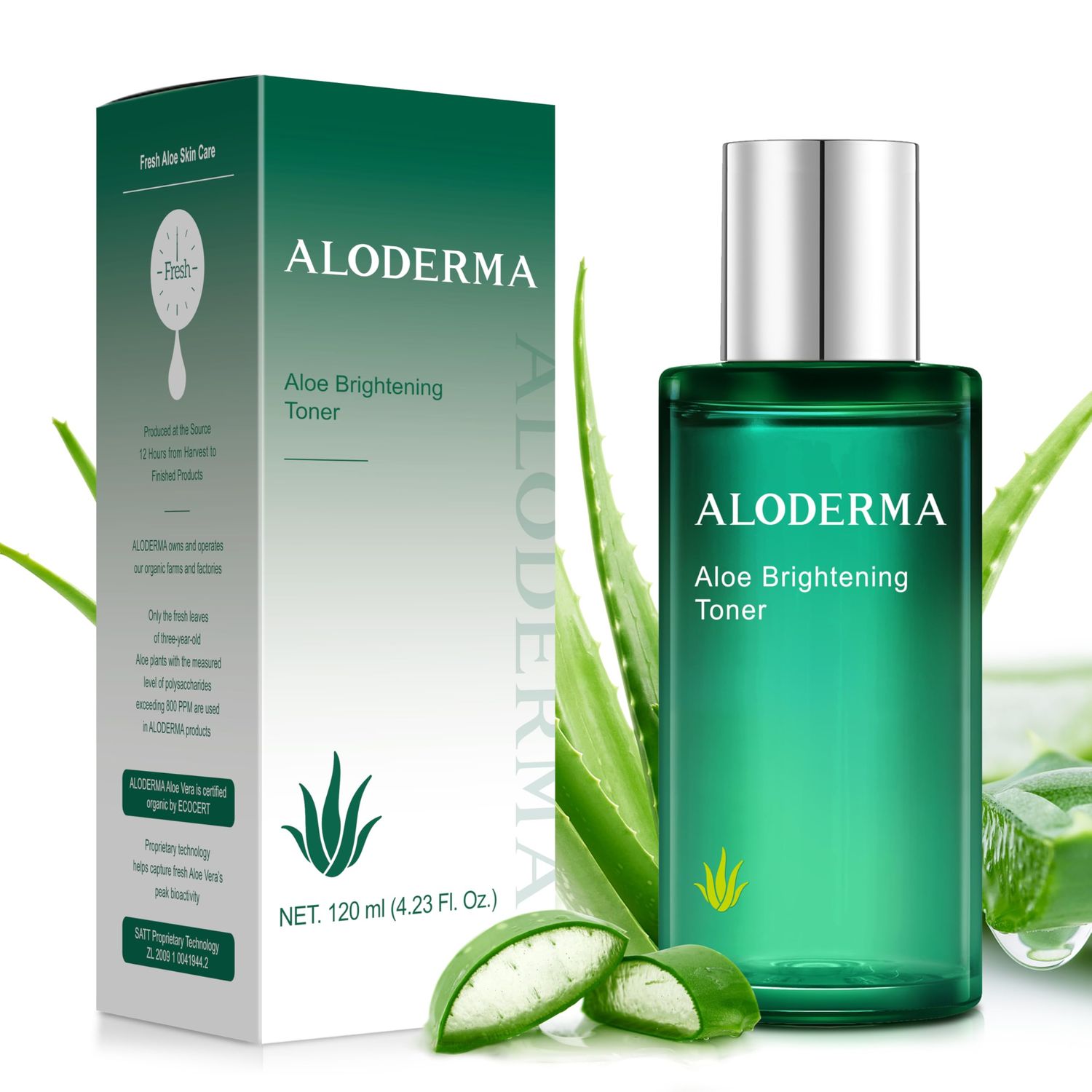Aloderma Aloe Brightening Face Toner Made with Organic Aloe Vera Juice - Naturally formulated with Hyaluronic Acid &amp; Niacinamide to Refine Skin Tone and Brighten Skin, Alcohol-Free, 4.2oz