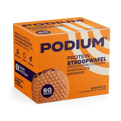 PODIUM Protein Stroopwafel, Chocolate Brownie, Pre &amp; Post Workout Snack, Box of 8 Wafels