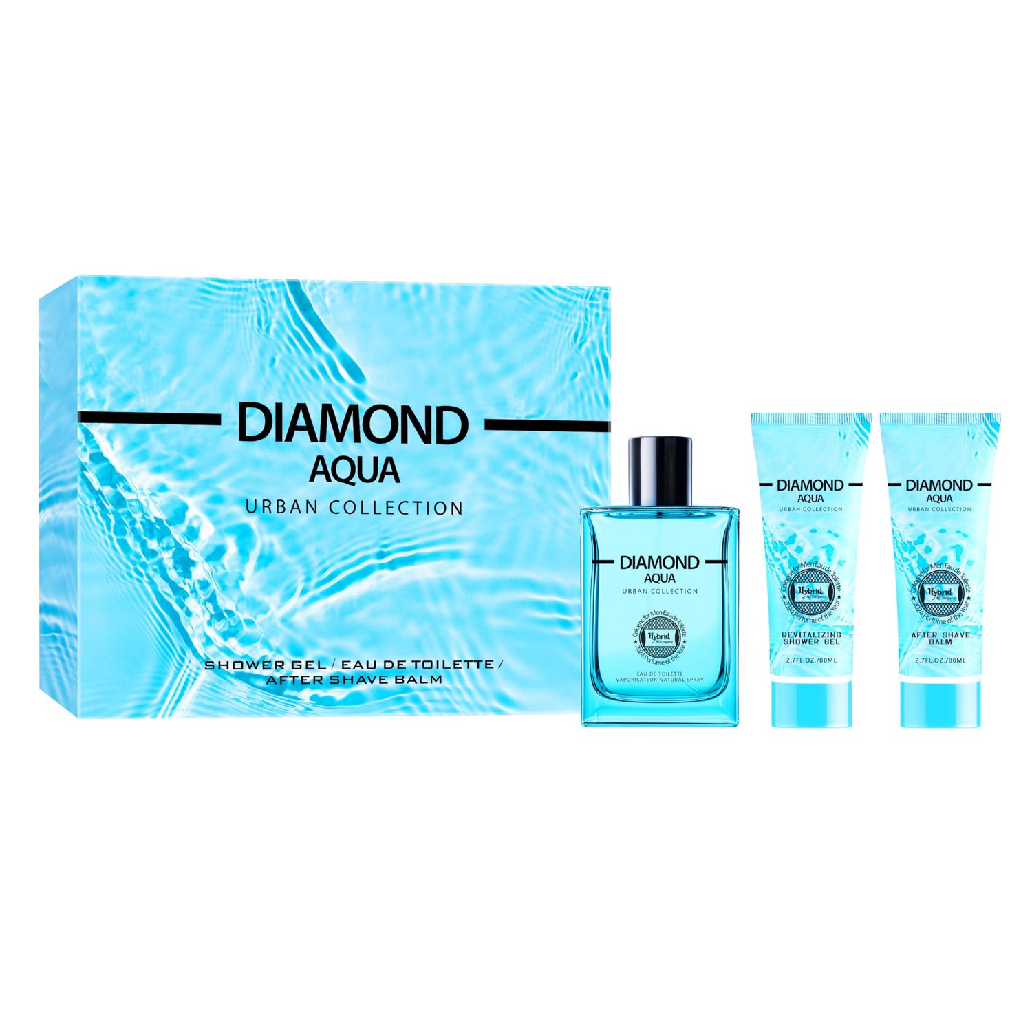 Hybrid &amp; Company Diamond Aqua 3Pcs Gift Set For Men 100ml-Perfume&amp;80ml-After Shave Balm &amp;80ml-Shower Gel