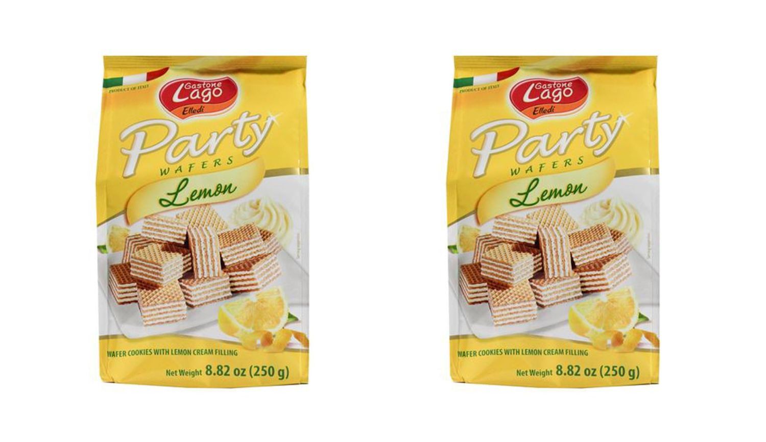 Gastone Lago Party Wafers Lemon Cream Filling 8.82 oz, 250g Pack of 2 Lemon, 2-Pack