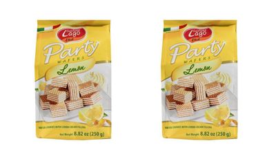Gastone Lago Party Wafers Lemon Cream Filling 8.82 oz, 250g Pack of 2 Lemon, 2-Pack
