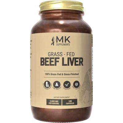 MK Supplements - Grass Fed Beef Liver 3000 mg, Freeze-Dried Beef Liver Capsules, 100 Pasture-Raised in New Zealand, 180 Liver Capsules, 45-Day Supply
