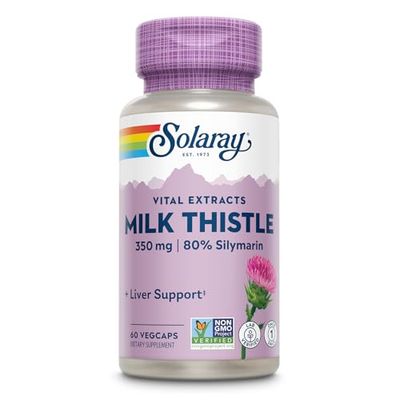 SOLARAY Milk Thistle Seed Extract 350 mg Guaranteed to Contain 80 Silymarin, Traditional Liver Support, Vegan &amp; Lab Verified for Quality, 60 Day Money-Back Guarantee, 60 Servings, 60 VegCaps