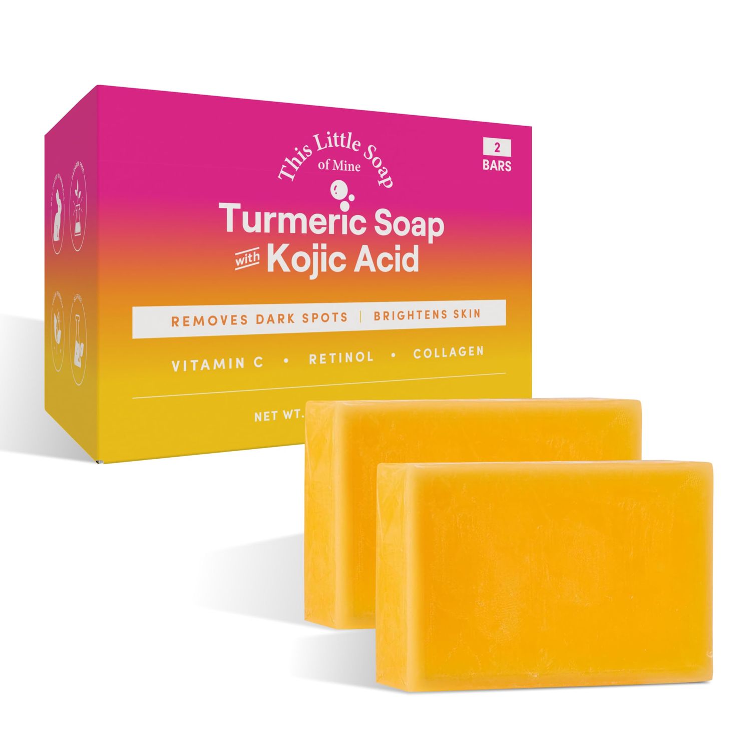 Kojic Acid Dark Spot Remover Soap Bars l Packed with Vitamin C, Retinol, Collagen, and Turmeric for Radiant Skin l Hydrating &amp; Nourishing Formula l This Little Soap 2 Pack