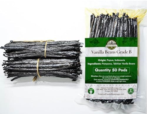 50 Aromatic Tahitian Vanilla Beans for Making Vanilla Extract, Whole Vanilla Beans Extract Grade 5-5.5 inches, Perfect Homemade Extract, baking and cooking 50 Beans