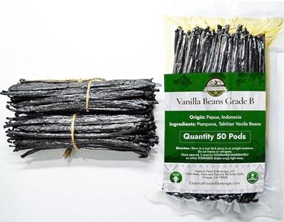 50 Aromatic Tahitian Vanilla Beans for Making Vanilla Extract, Whole Vanilla Beans Extract Grade 5-5.5 inches, Perfect Homemade Extract, baking and cooking 50 Beans