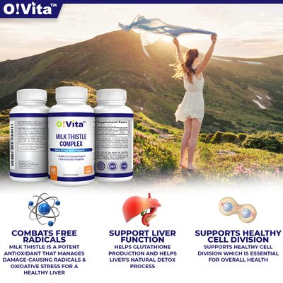 O!VITA Milk Thistle Complex, Extra Strength 450mg, Supports Healthy Liver Function, up to 2-Month Supply 60 Non-GMO, Vegan Tablets