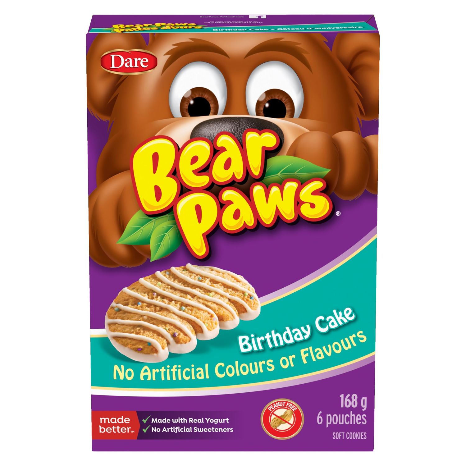Dare Bear Paws Birthday Cake Soft Cookies 168g - Peanut Free - Imported from Canada