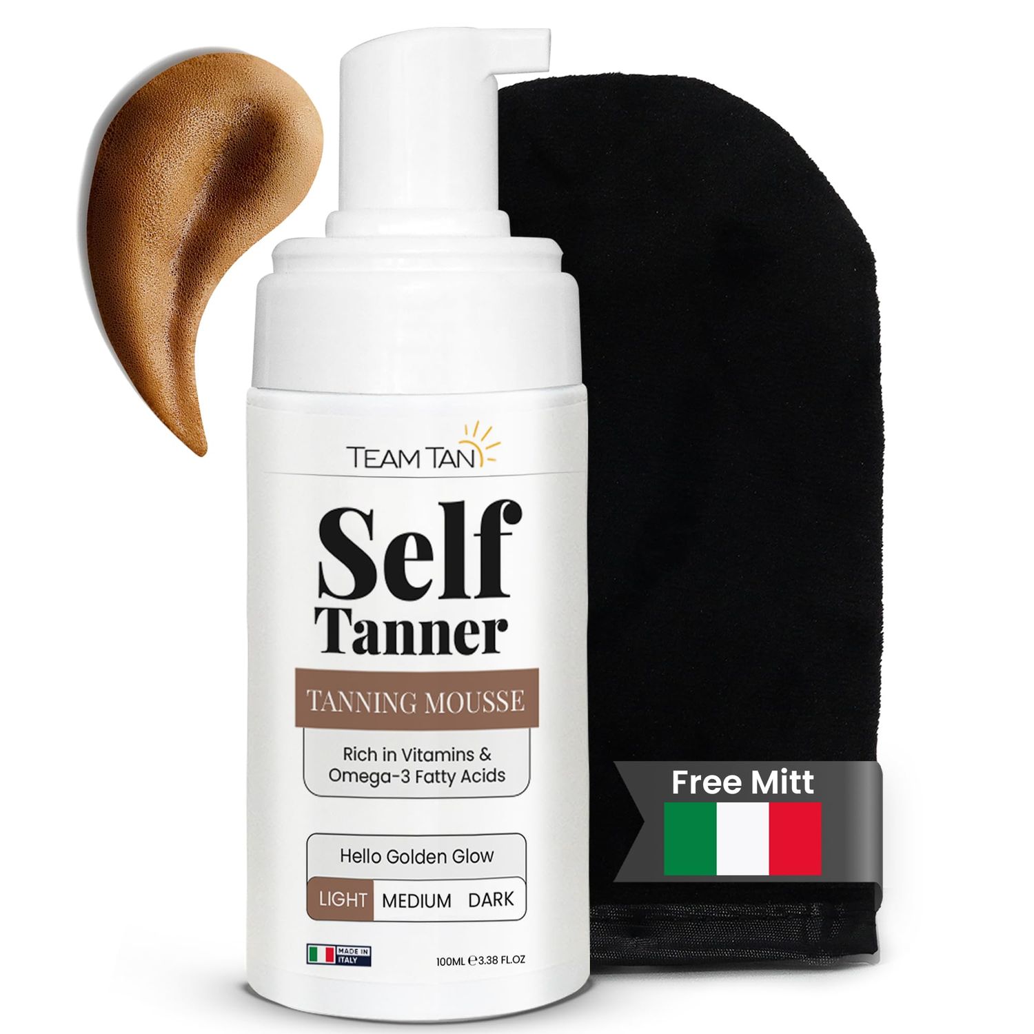 Self Tanning Mousse - Tanning Mousse Self Tanner for Face and Body, Sunless Tanner Kit for Fake Tan, Aloe Vera and Vitamin Fake Tanners for Instant Tan 3.38 fl oz Light