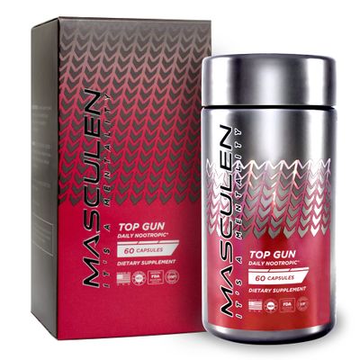 Masculen Top Gun Daily Nootropic Supplement Daily Brain Boost Capsules to Help Enhance Your Mind, Memory, and Concentration Brain Vitamins for Focus 60 Capsules One Month Supply
