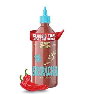 Street Kitchen Sriracha Sauce Authentic Thai-Style Hot Sauce Bold Garlic &amp; Chili Flavor Non-GMO Ingredients No Artificial Flavors or Preservatives 15.8 oz Bottle