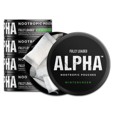 Fully Loaded Alpha Nootropic Pouches Wintergreen - 5 Cans - 15 Pouches per can - Effective Nootropic Delivery, Nic Pouch Replacement - Faster Absorption, Alpha GPC, L-Tyrosine, GABA