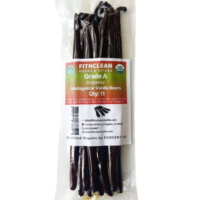 11 Madagascar Organic Vanilla Beans Grade A. Certified USDA Organic. 6 by FITNCLEAN VANILLA for Cooking, Extract and Baking. Bourbon Fresh Gourmet NON-GMO Whole Pods