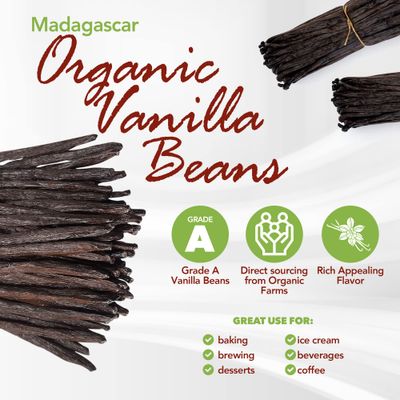 11 Madagascar Organic Vanilla Beans Grade A. Certified USDA Organic. 6 by FITNCLEAN VANILLA for Cooking, Extract and Baking. Bourbon Fresh Gourmet NON-GMO Whole Pods